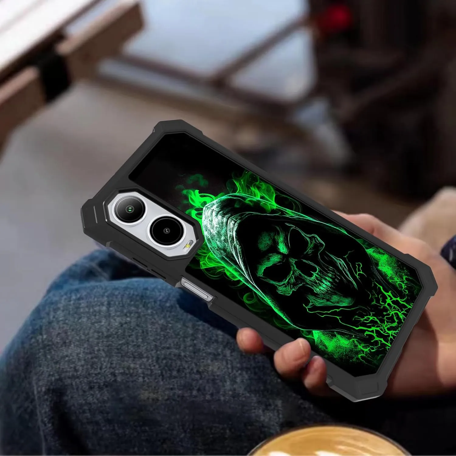 for Cricket Icon 6 Phone Case,AT&T Verge Phone Case with Screen Protector Rugged Dual Layer Protection Shockproof Corner Silicone Bumper Cover Case for Cricket Icon 6,Green Skull Men