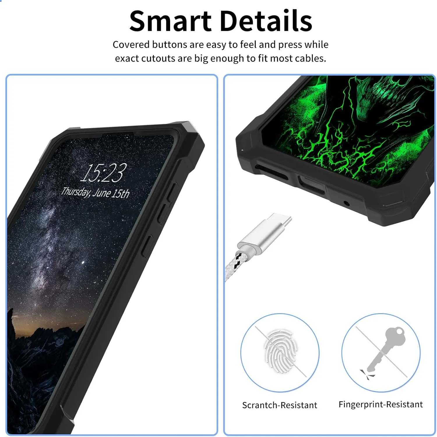 for Cricket Icon 6 Phone Case,AT&T Verge Phone Case with Screen Protector Rugged Dual Layer Protection Shockproof Corner Silicone Bumper Cover Case for Cricket Icon 6,Green Skull Men