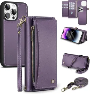 for iPhone 14 Pro Max Wallet Case with Card Holder/Crossbody Wallet/Strap,[RFID Blocking][Magnetic] PU Leather Shockproof Protective Cover iPhone 14 Pro Max Phone Case 6.7”,Purple