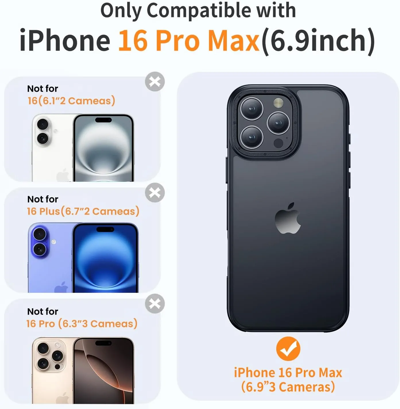 for iPhone 16 Pro Max Phone Case, Shockproof for iPhone 16 Pro Max Case, Military Grade Drop Protection, Protective Hard Back Slim Translucent Cover,Black Bumper