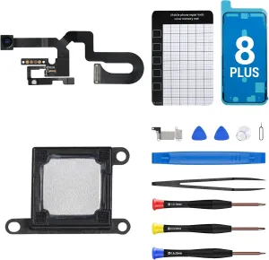 for iPhone 8 Plus Ear Speaker Replacement Repair Earpiece 7MP New Front Camera Replacement Module Part with Ambient Light Sensor Proximity Sensor Flex Cable Connector Fix Tools Kit A1864 A1897 A1898