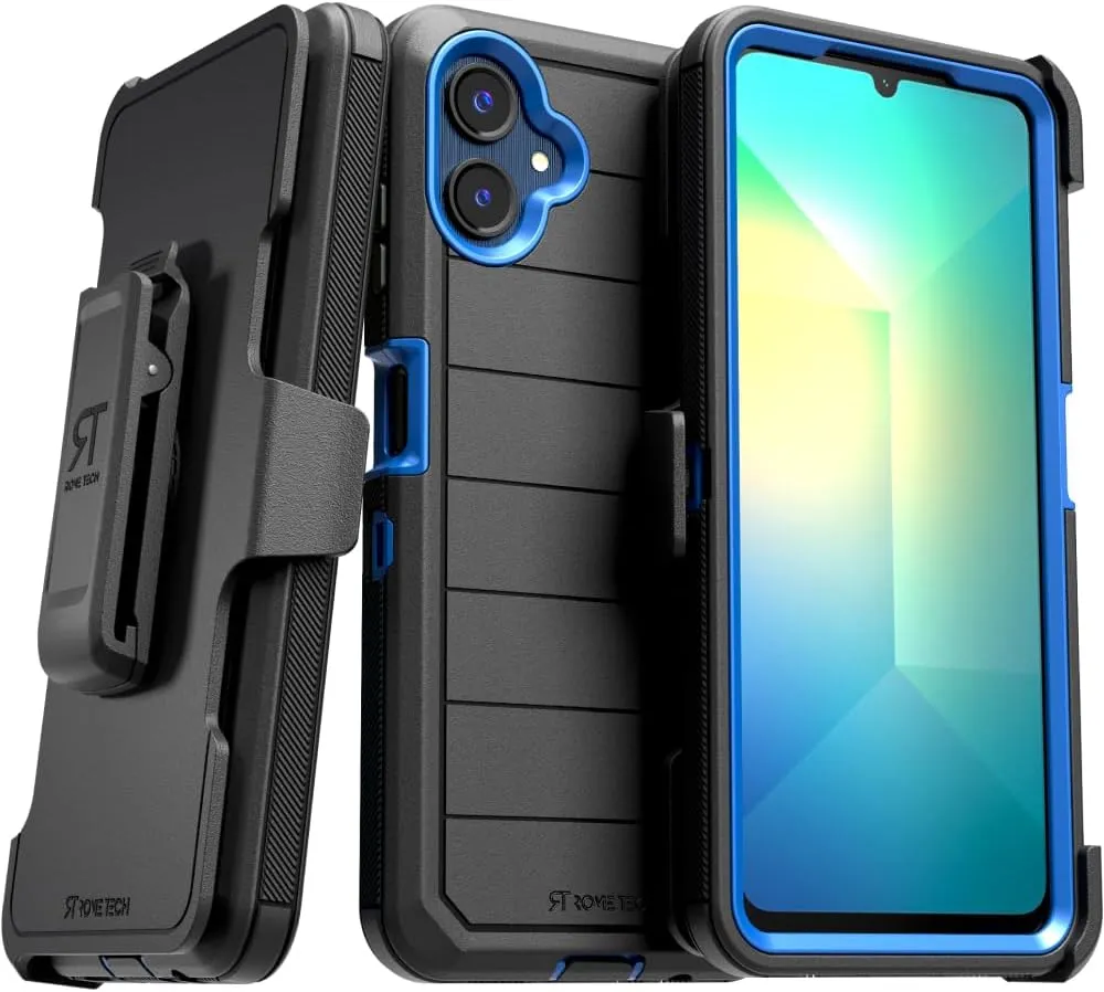 for Samsung Galaxy A06 Case with Belt Clip Holster & Kickstand, Screenless Protective Dual-Layer Shockproof Phone Case for Galaxy A06 - Black & Blue