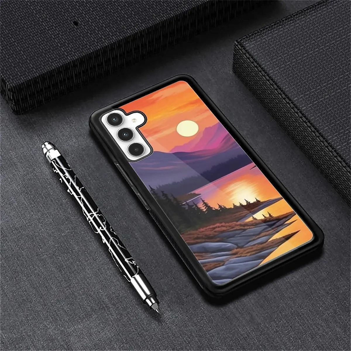for Samsung Galaxy A35 5G Case, Sunset Forest River Pattern Graphic Design Girl Boy Soft Silicone Hard Acrylic Shock Protection for Samsung Galaxy A35 5G