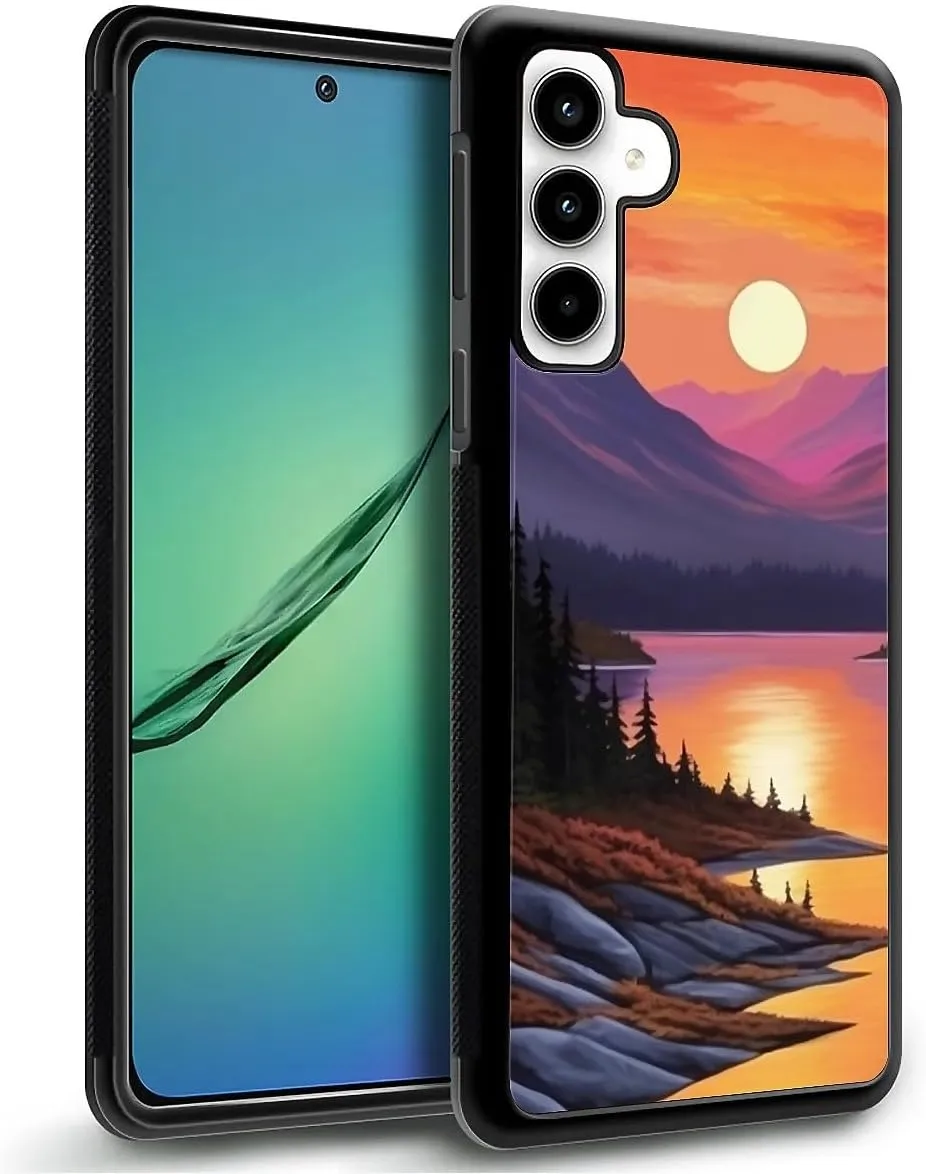 for Samsung Galaxy A35 5G Case, Sunset Forest River Pattern Graphic Design Girl Boy Soft Silicone Hard Acrylic Shock Protection for Samsung Galaxy A35 5G