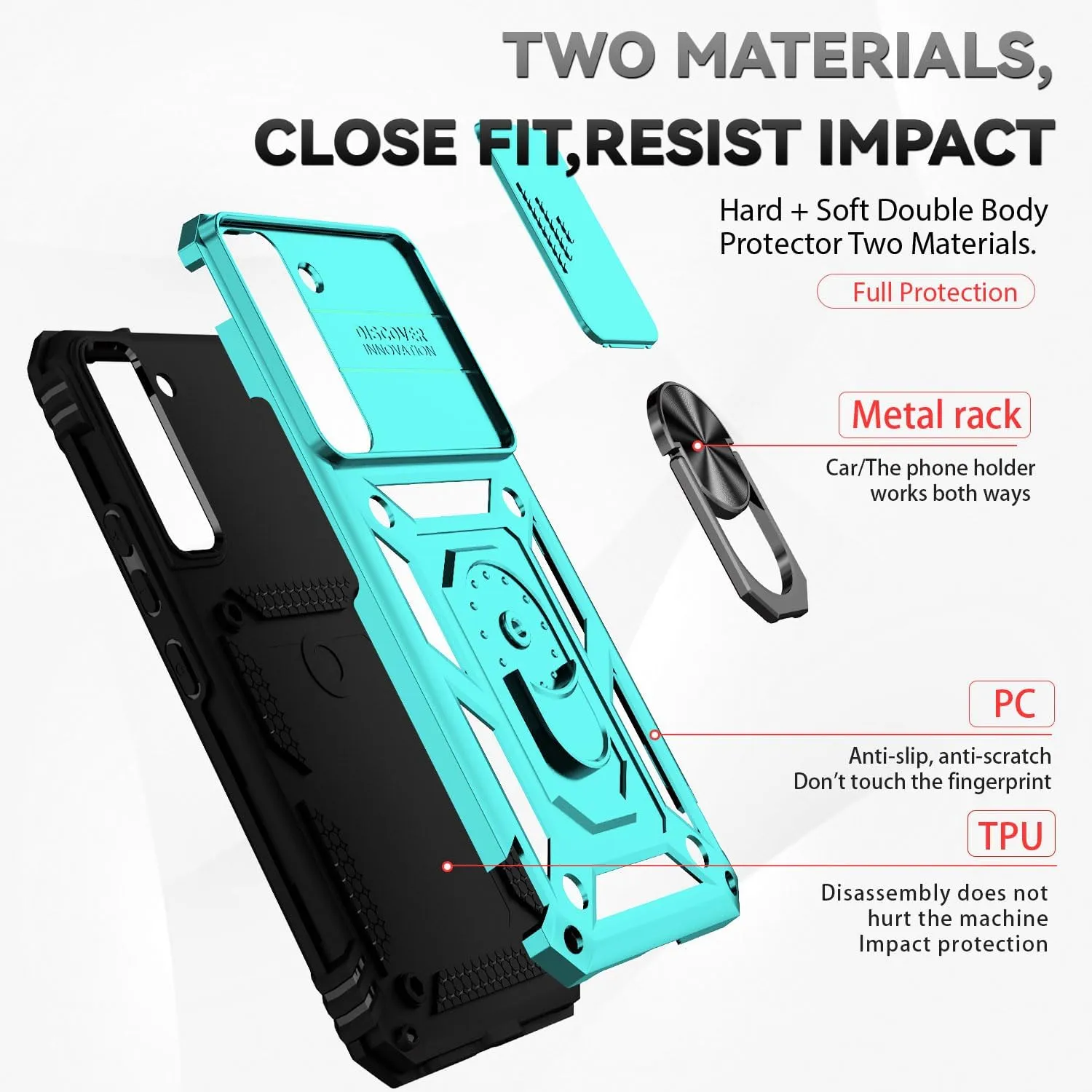 for Samsung Galaxy S22 Case with Camera Lens Cover HD Screen Protector, Dual Layer Military-Grade Drop Tested Magnetic Ring Holder Kickstand Protective Phone Case for Samsung Galaxy S22 5G (Mint)