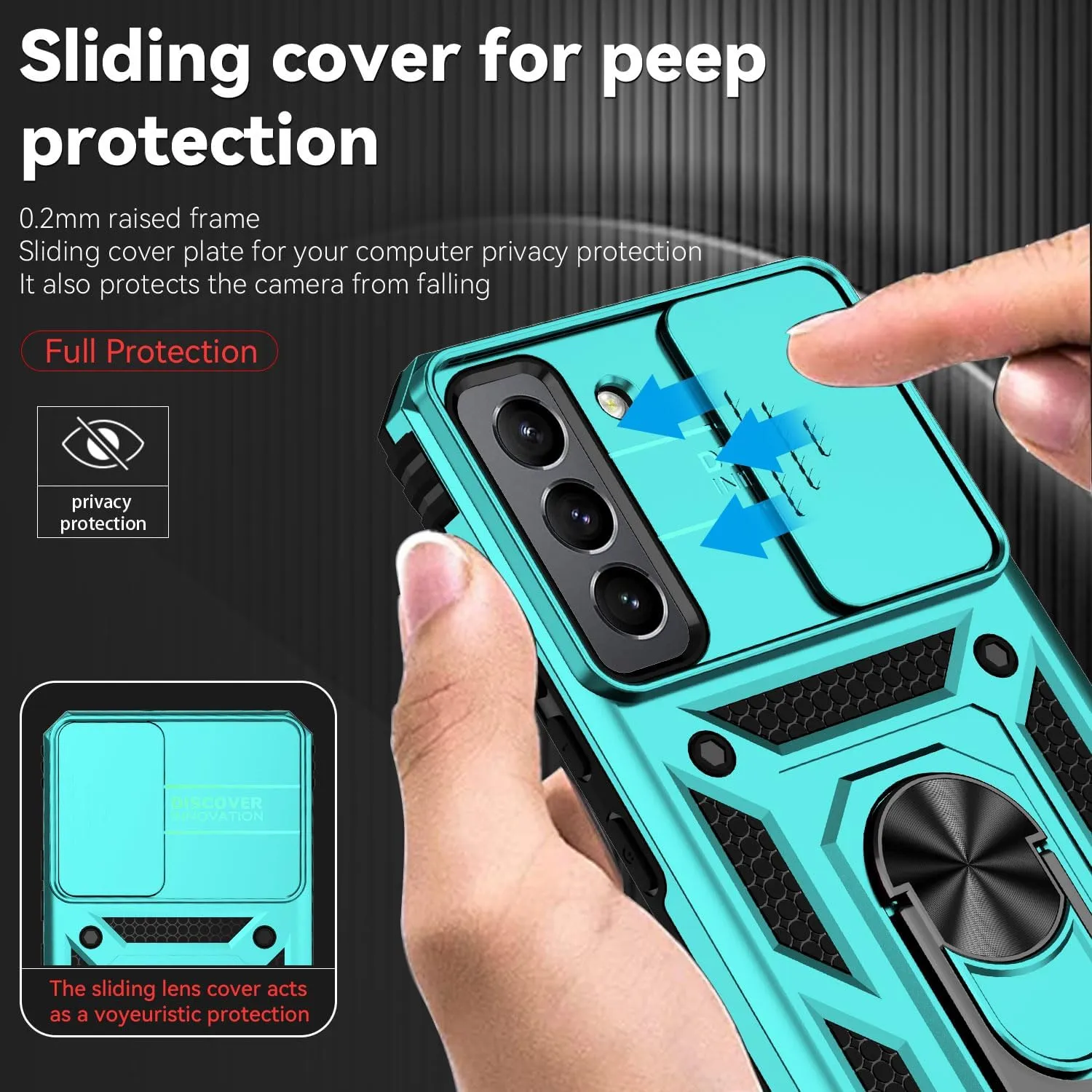 for Samsung Galaxy S22 Case with Camera Lens Cover HD Screen Protector, Dual Layer Military-Grade Drop Tested Magnetic Ring Holder Kickstand Protective Phone Case for Samsung Galaxy S22 5G (Mint)