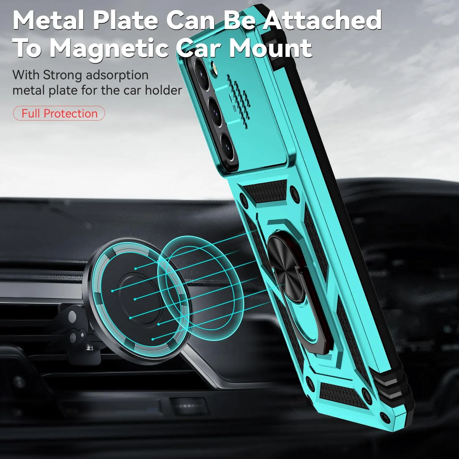 for Samsung Galaxy S22 Case with Camera Lens Cover HD Screen Protector, Dual Layer Military-Grade Drop Tested Magnetic Ring Holder Kickstand Protective Phone Case for Samsung Galaxy S22 5G (Mint)