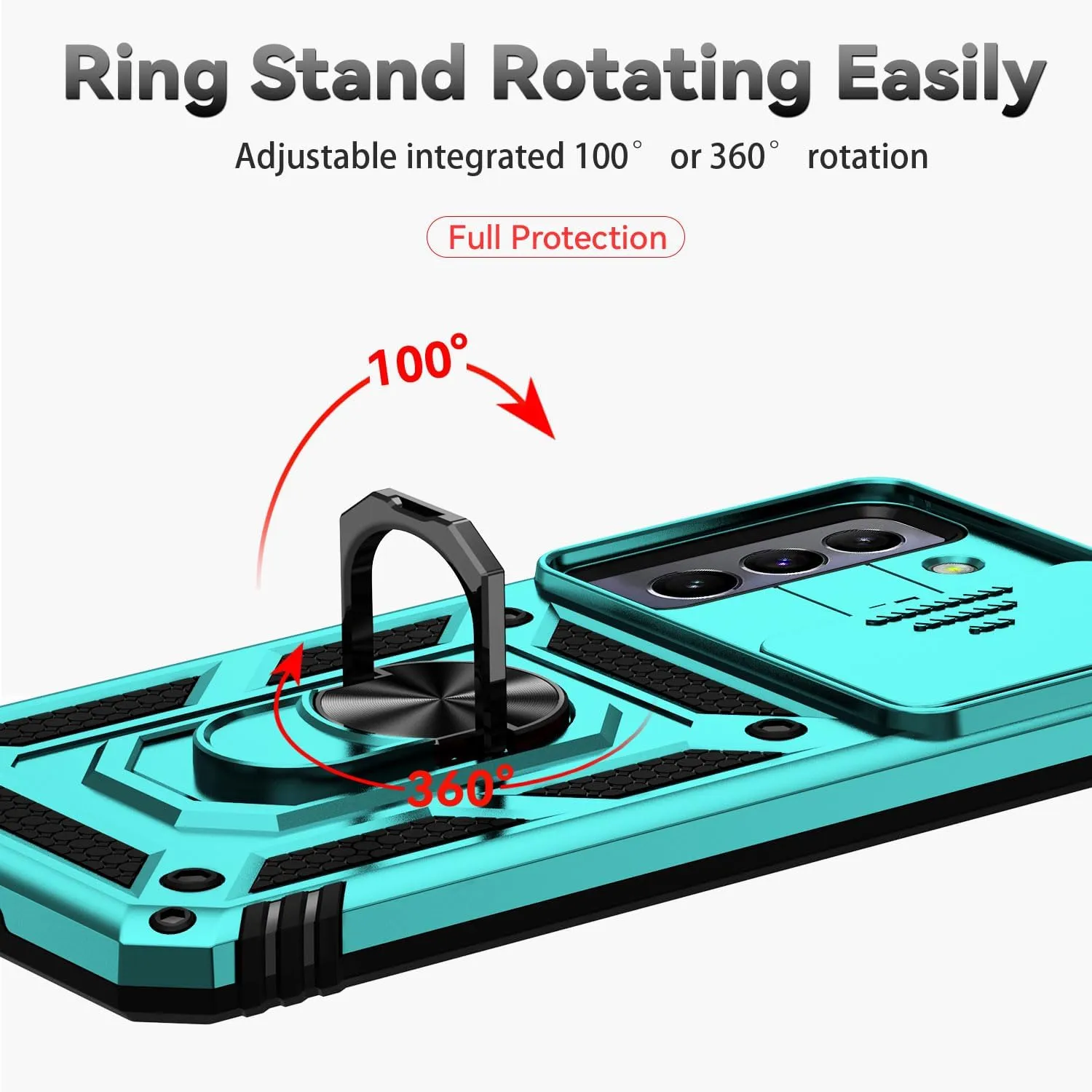 for Samsung Galaxy S22 Case with Camera Lens Cover HD Screen Protector, Dual Layer Military-Grade Drop Tested Magnetic Ring Holder Kickstand Protective Phone Case for Samsung Galaxy S22 5G (Mint)