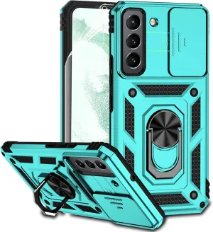 for Samsung Galaxy S22 Case with Camera Lens Cover HD Screen Protector, Dual Layer Military-Grade Drop Tested Magnetic Ring Holder Kickstand Protective Phone Case for Samsung Galaxy S22 5G (Mint)