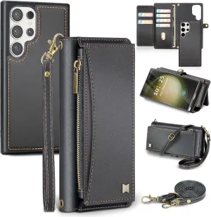 for Samsung Galaxy S24 Ultra Wallet Case with Card Holder/Crossbody Wallet/Strap,[RFID Blocking][Magnetic] PU Leather Shockproof Protective Cover Samsung Galaxy S24 Ultra Case 6.8”,Black