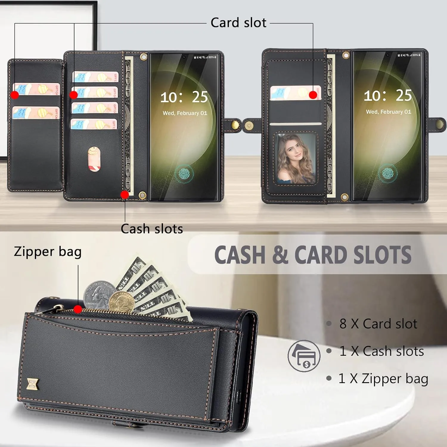 for Samsung Galaxy S24 Ultra Wallet Case with Card Holder/Crossbody Wallet/Strap,[RFID Blocking][Magnetic] PU Leather Shockproof Protective Cover Samsung Galaxy S24 Ultra Case 6.8”,Black