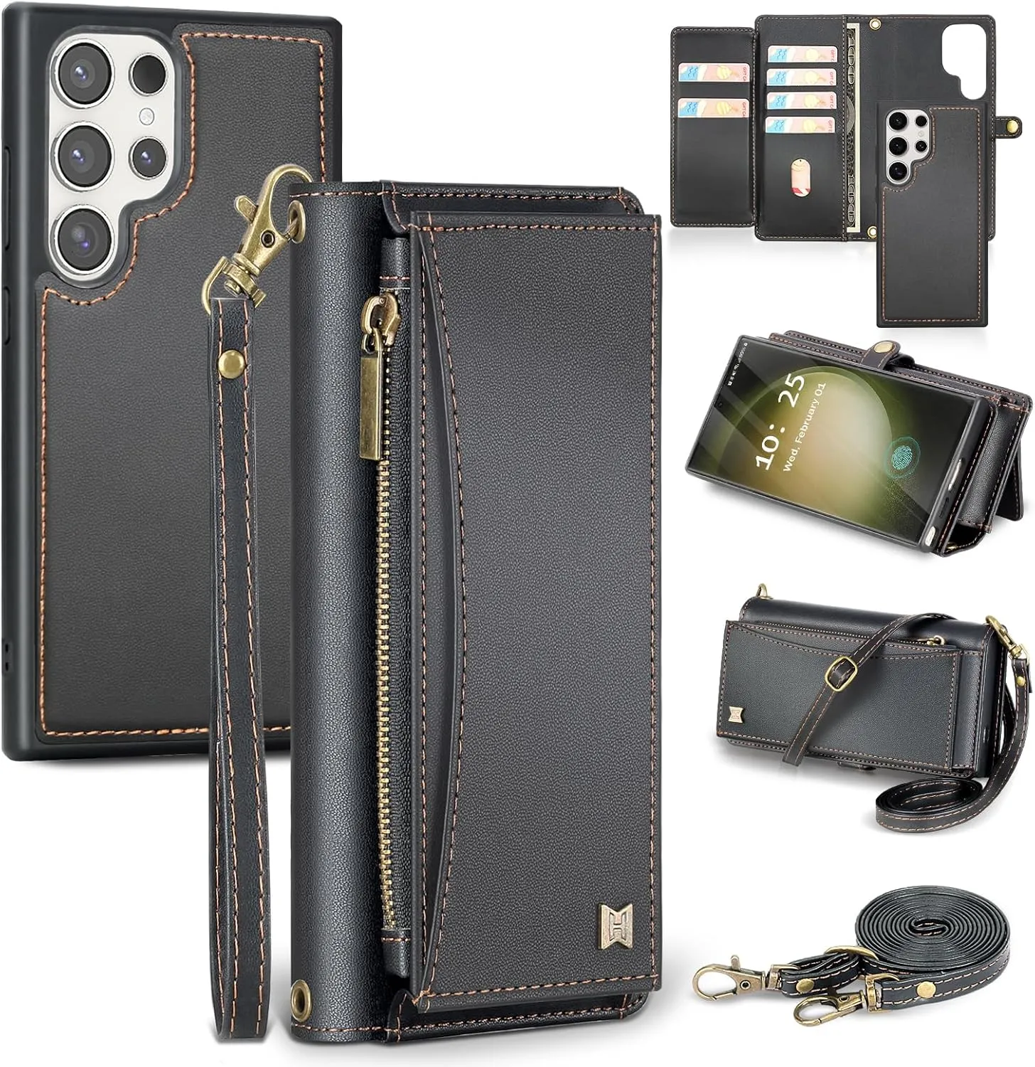 for Samsung Galaxy S24 Ultra Wallet Case with Card Holder/Crossbody Wallet/Strap,[RFID Blocking][Magnetic] PU Leather Shockproof Protective Cover Samsung Galaxy S24 Ultra Case 6.8”,Black