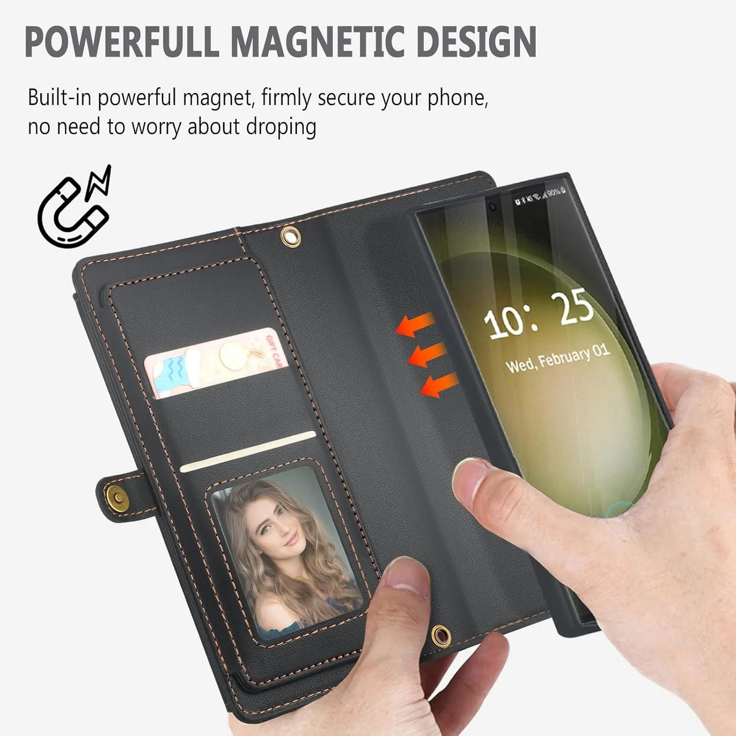 for Samsung Galaxy S24 Ultra Wallet Case with Card Holder/Crossbody Wallet/Strap,[RFID Blocking][Magnetic] PU Leather Shockproof Protective Cover Samsung Galaxy S24 Ultra Case 6.8”,Black