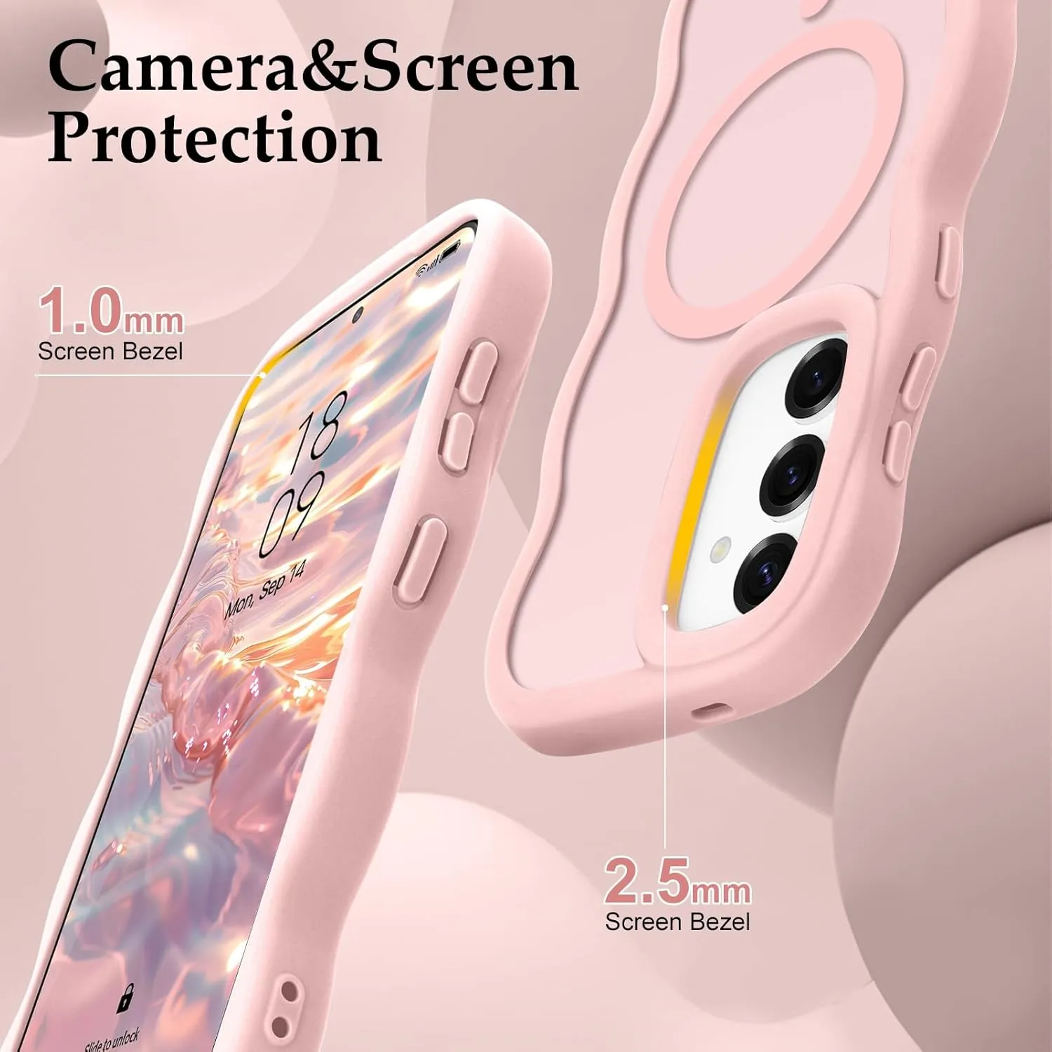 for Samsung Galaxy S25/S24 Case, Curly Wavy Frame Hard Translucent Matte Clear Back Cover for Women Men Compatible with Magsafe Shockproof TPU Bumper Phone Case for Samsung S25/S24, Pink