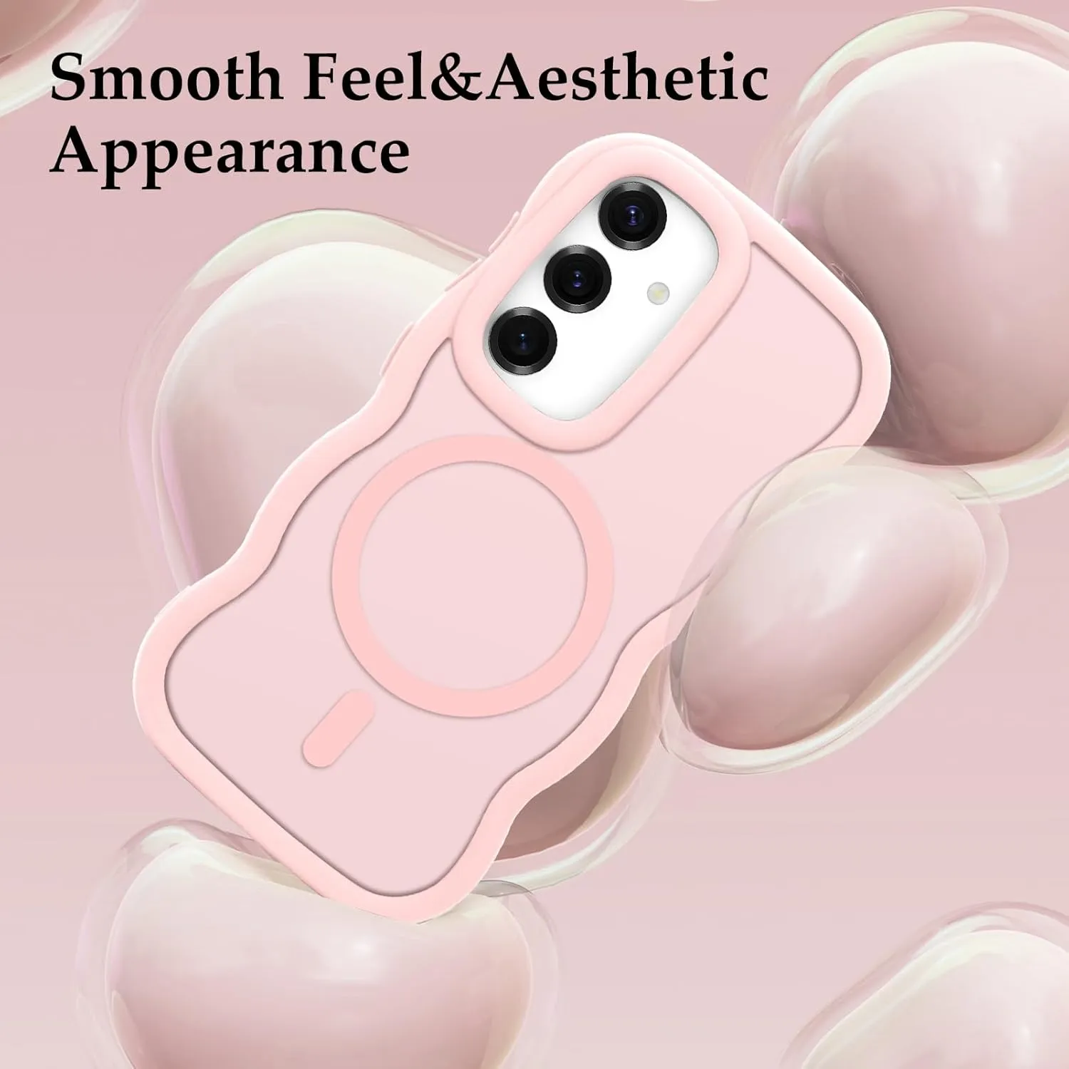 for Samsung Galaxy S25/S24 Case, Curly Wavy Frame Hard Translucent Matte Clear Back Cover for Women Men Compatible with Magsafe Shockproof TPU Bumper Phone Case for Samsung S25/S24, Pink