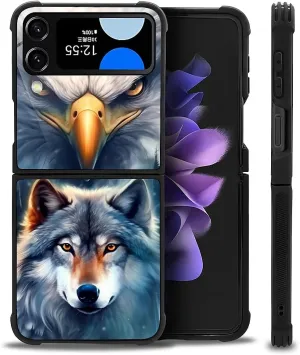 for Samsung Galaxy Z Flip 4 5G Case, Bald Eagle Wolf Gray Pattern Graphic Design Girl Boy Soft Silicone Hard Acrylic Shock Protection for Samsung Galaxy Z Flip 4 5G