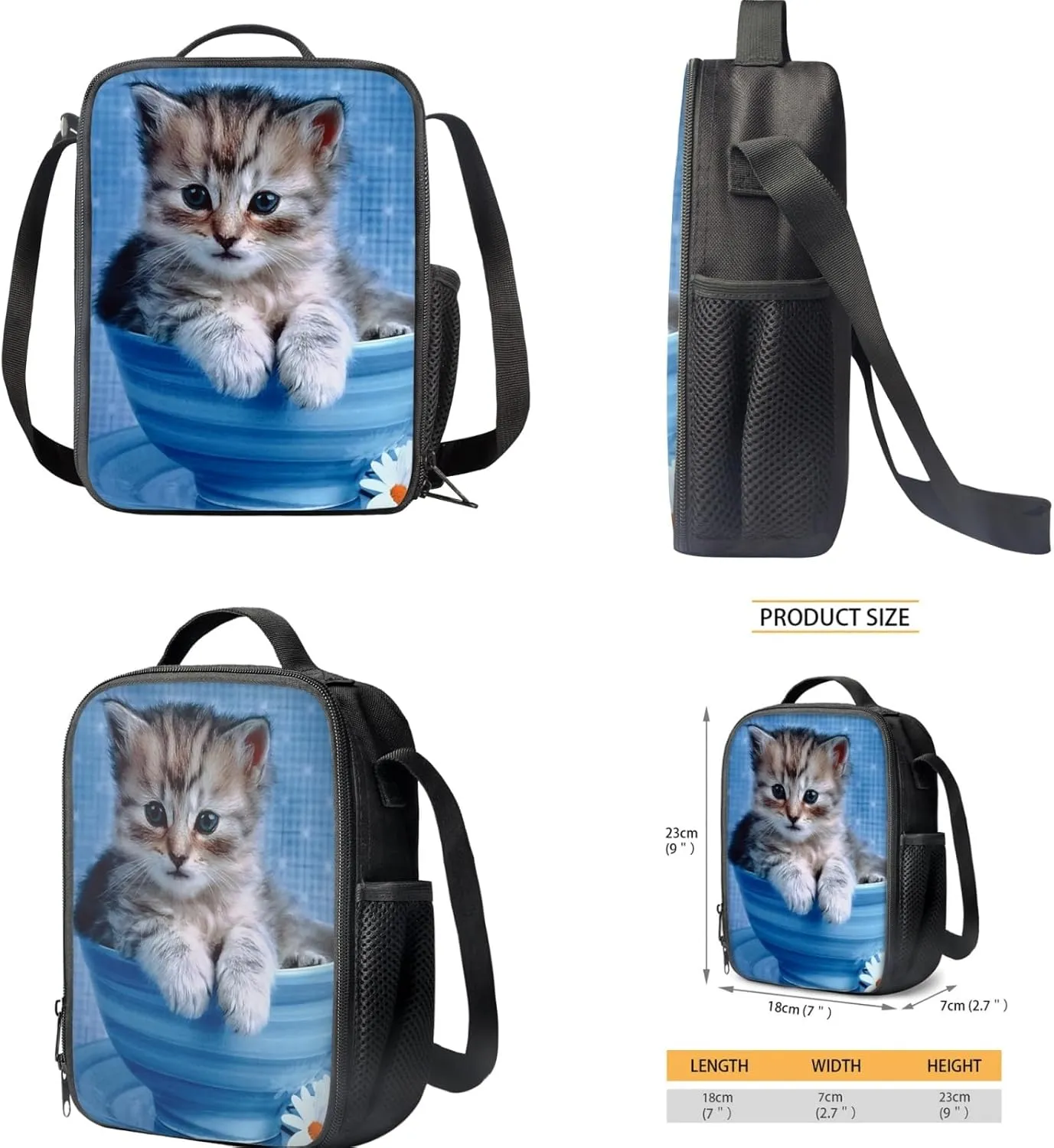 FOR U DESIGNS Cat Backpack for Girls Bookbag Ages 8-10 Kids Backpack with Lunch Box Pencil Case Kindergarten Backpack for Girls Backpack 10-12 Years Old Backpack with Matching Lunch Box for Girls
