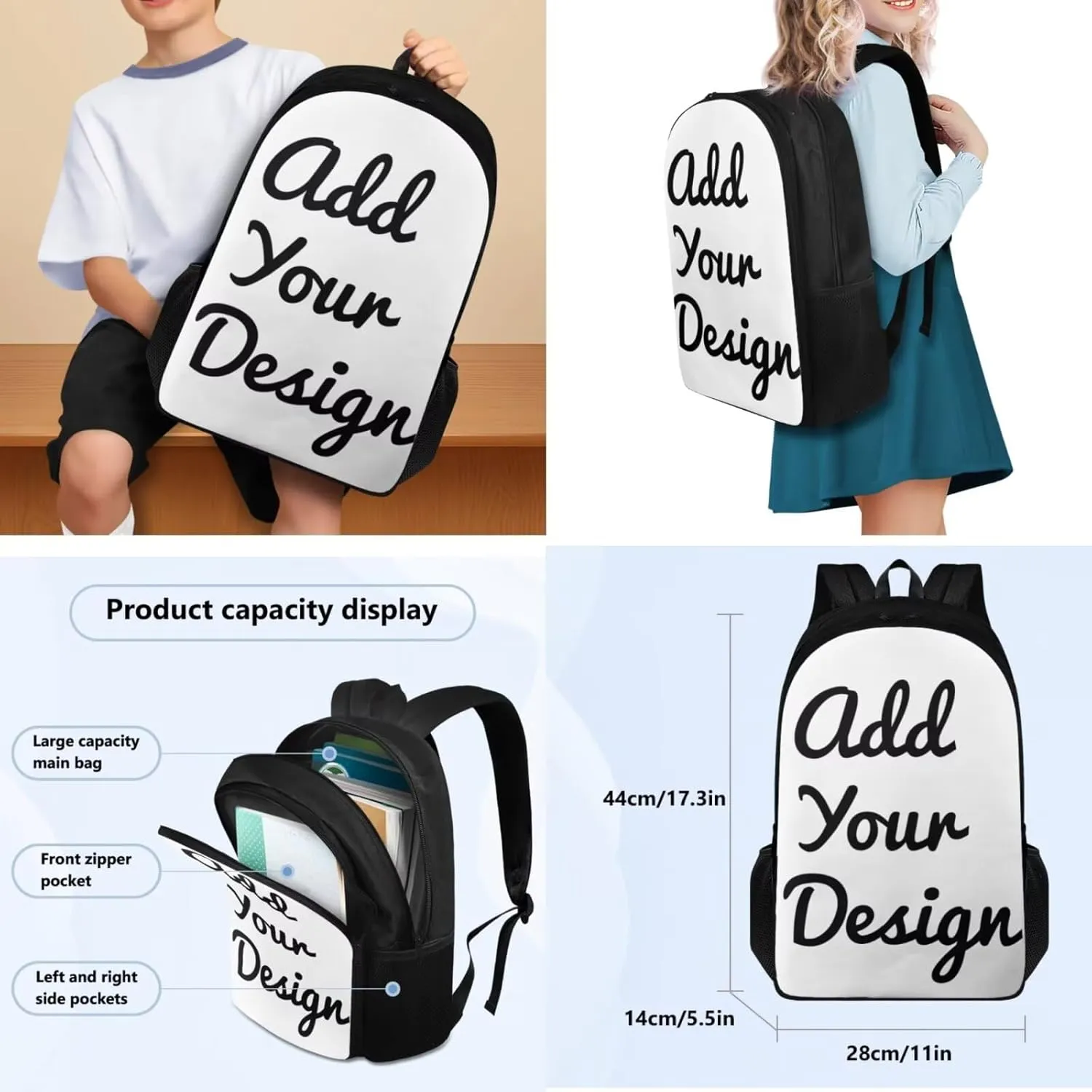 FOR U DESIGNS Custom Name Backpack for Boys 17 Inch School Bag and Lunch Bag Set 4 in 1 Boy Bookbag Ages 8-10 Cool Personalized Book Bags for Teenagers