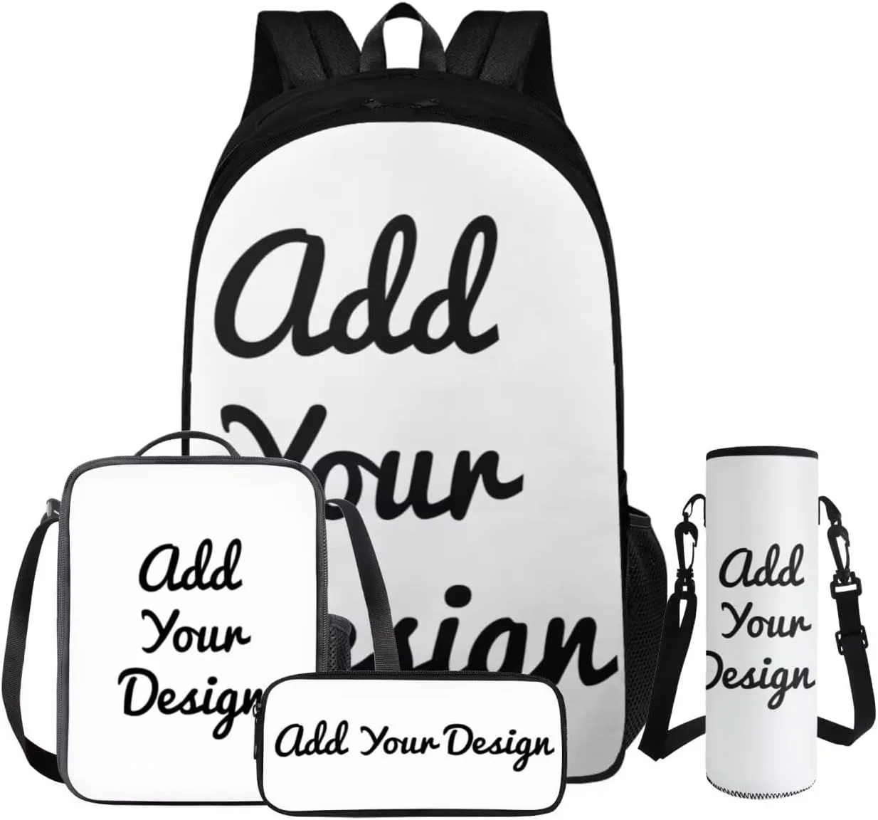 FOR U DESIGNS Custom Name Backpack for Boys 17 Inch School Bag and Lunch Bag Set 4 in 1 Boy Bookbag Ages 8-10 Cool Personalized Book Bags for Teenagers