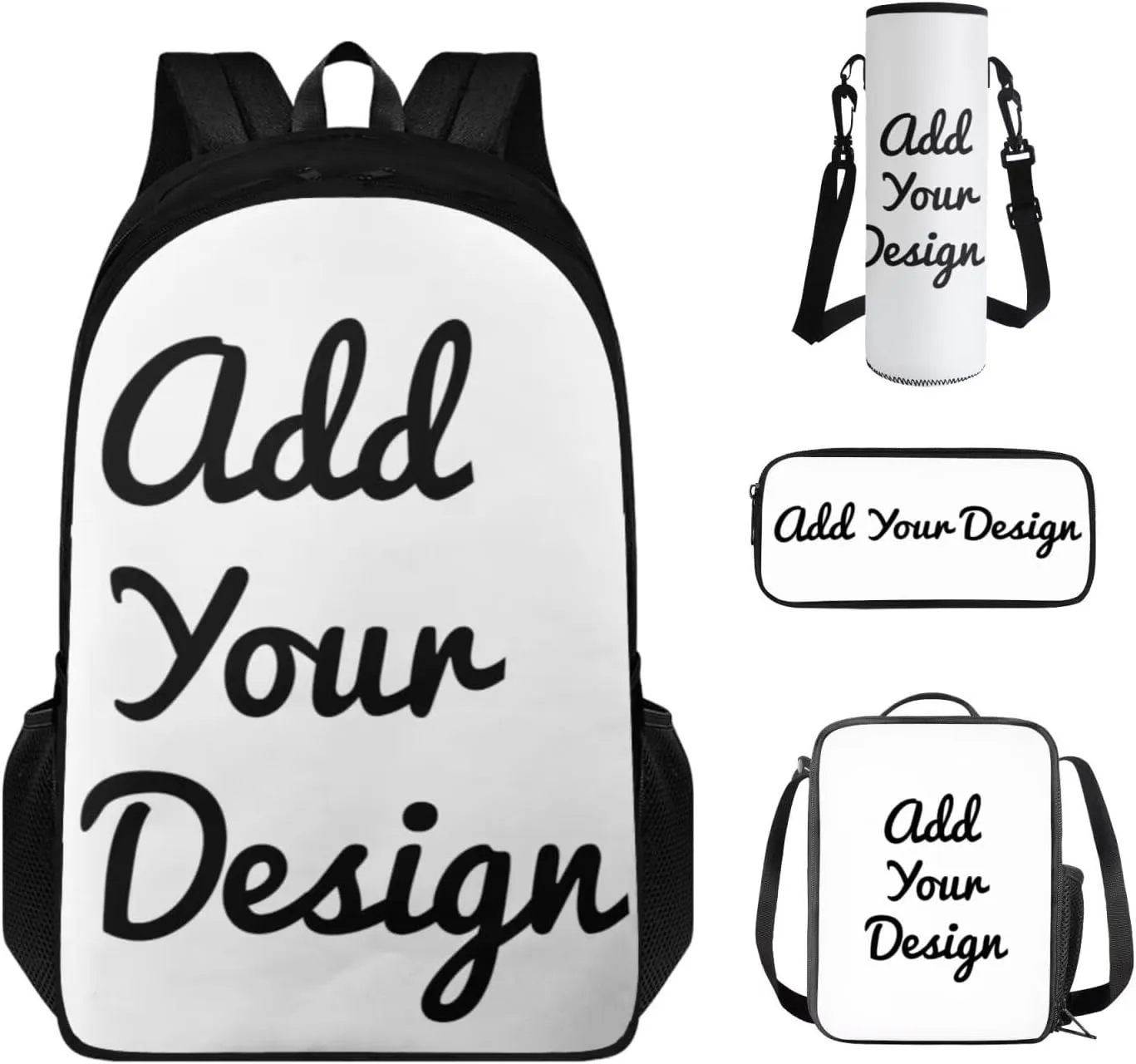FOR U DESIGNS Custom Name Backpack for Boys 17 Inch School Bag and Lunch Bag Set 4 in 1 Boy Bookbag Ages 8-10 Cool Personalized Book Bags for Teenagers