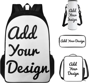 FOR U DESIGNS Custom Name Backpack for Boys 17 Inch School Bag and Lunch Bag Set 4 in 1 Boy Bookbag Ages 8-10 Cool Personalized Book Bags for Teenagers