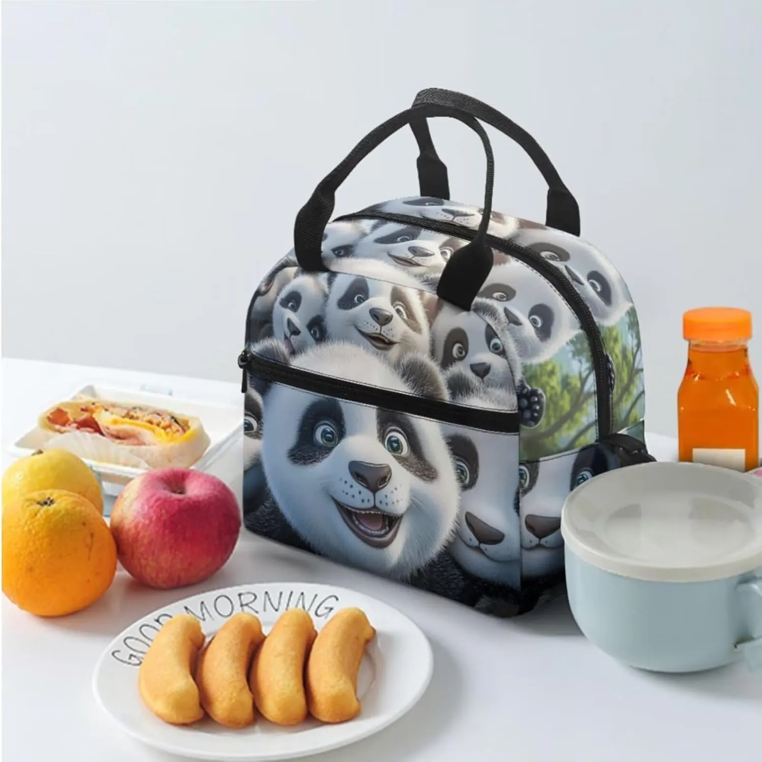 FOR U DESIGNS Lightweight Panda Backpack Set 17 Inch Bookbag and Lunch Bag Set for School Elementary School Bag Grade 1 Lightweight Travel Rucksack 3 Piece