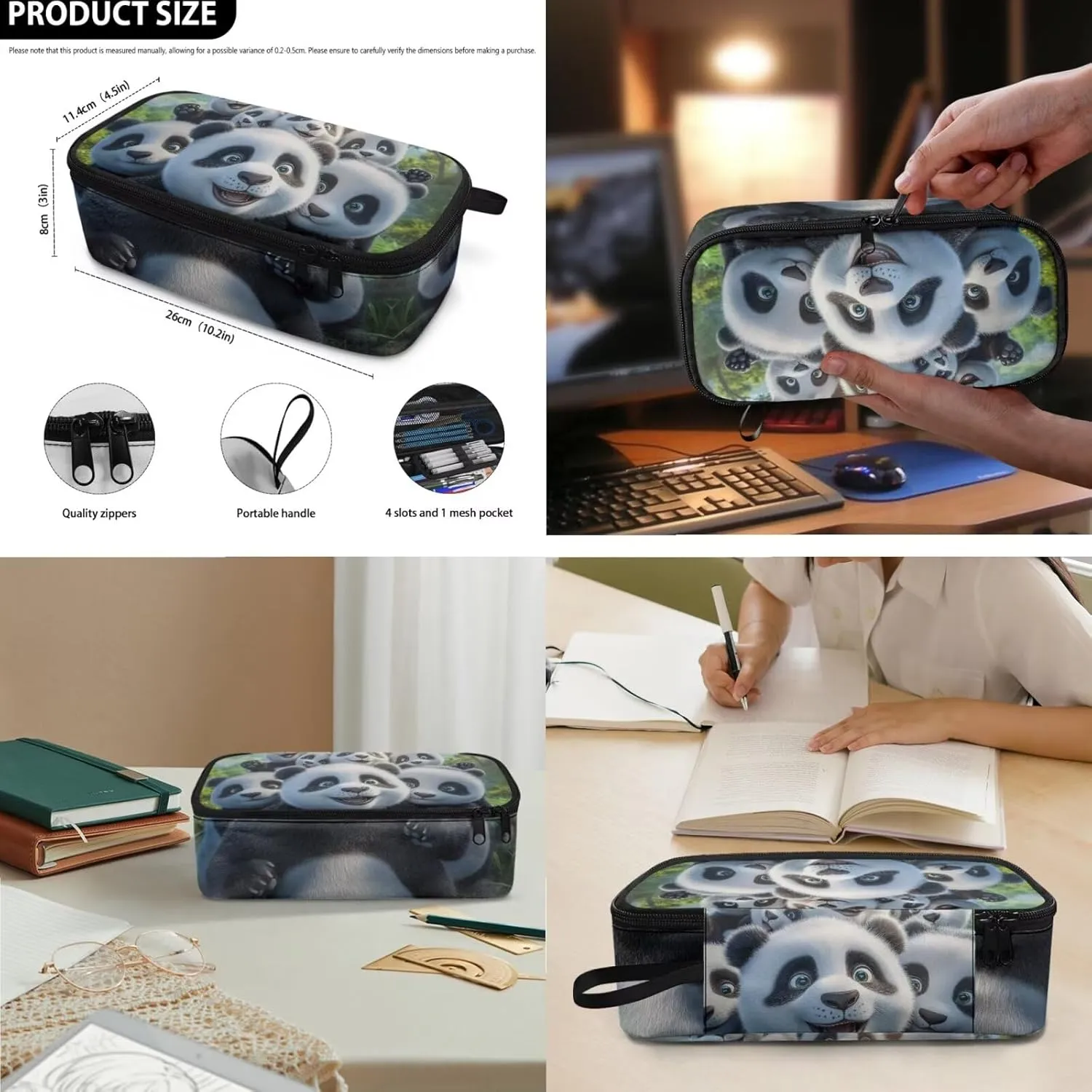 FOR U DESIGNS Lightweight Panda Backpack Set 17 Inch Bookbag and Lunch Bag Set for School Elementary School Bag Grade 1 Lightweight Travel Rucksack 3 Piece