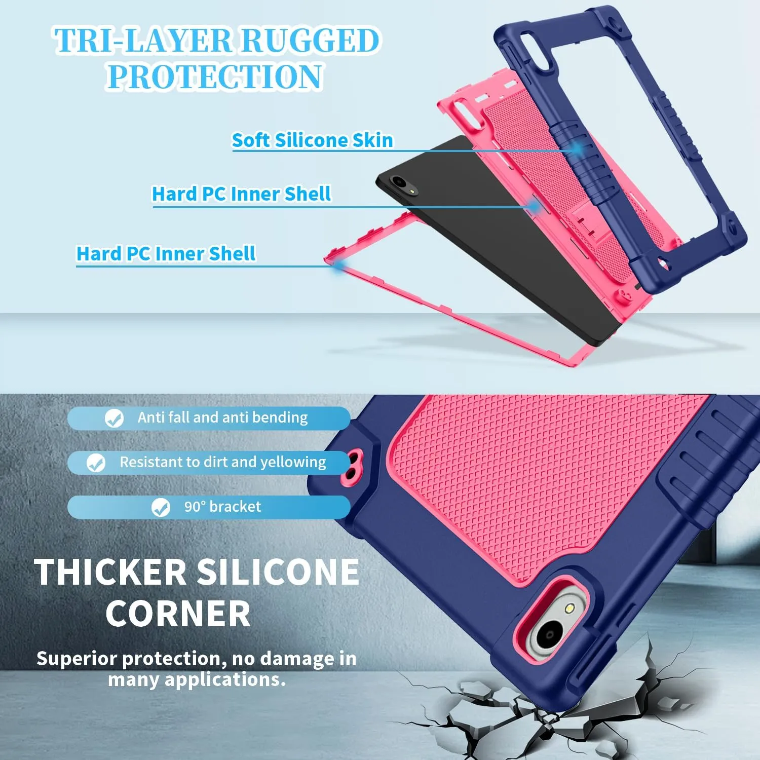 for Walmart Onn 11 inch Tablet Pro 2024 Model Case/Onn 11 inch Tablet Pro(100146660) Soft Silicone Case Kids Friendly with Shoulder Strap Stand for Walmart Onn 11" Tablet Pro 2024 (NavyPink)