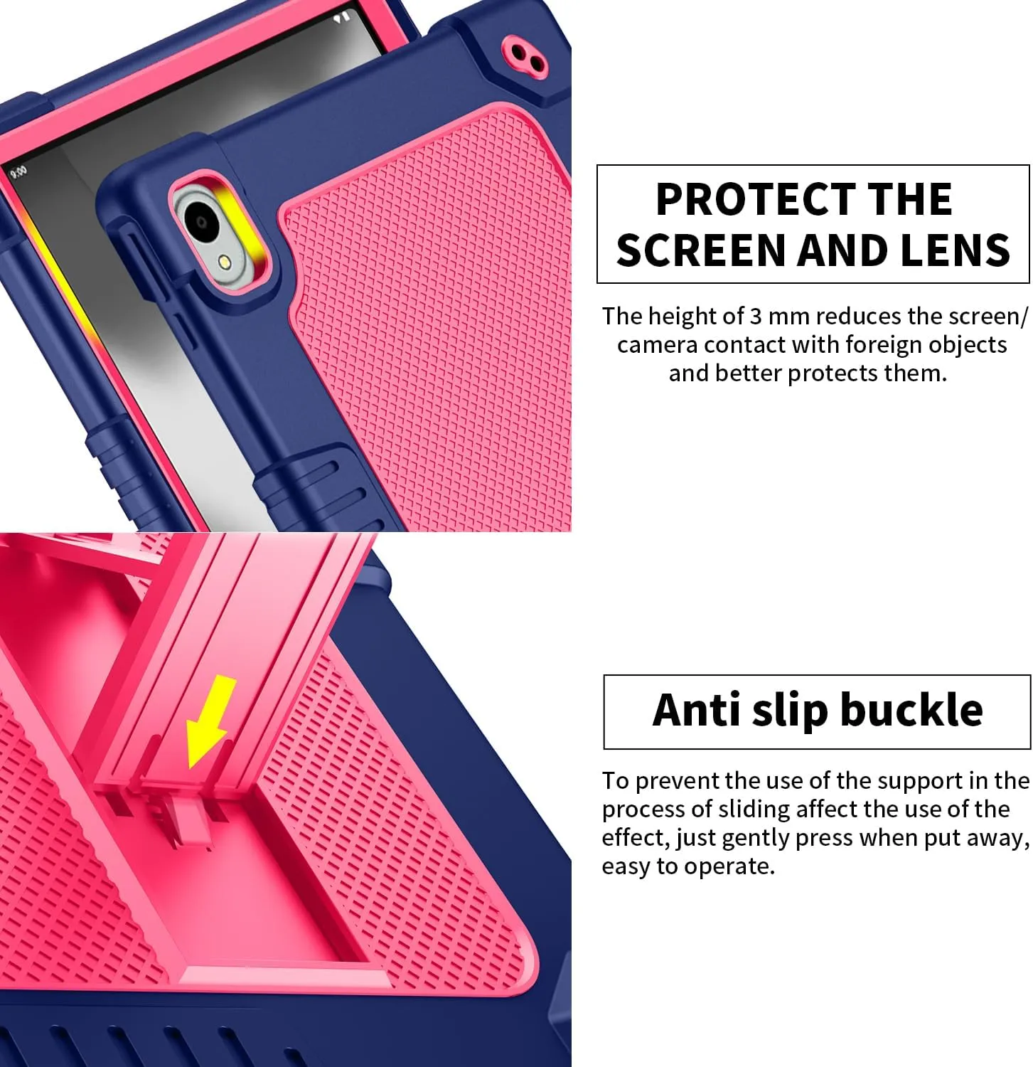 for Walmart Onn 11 inch Tablet Pro 2024 Model Case/Onn 11 inch Tablet Pro(100146660) Soft Silicone Case Kids Friendly with Shoulder Strap Stand for Walmart Onn 11" Tablet Pro 2024 (NavyPink)