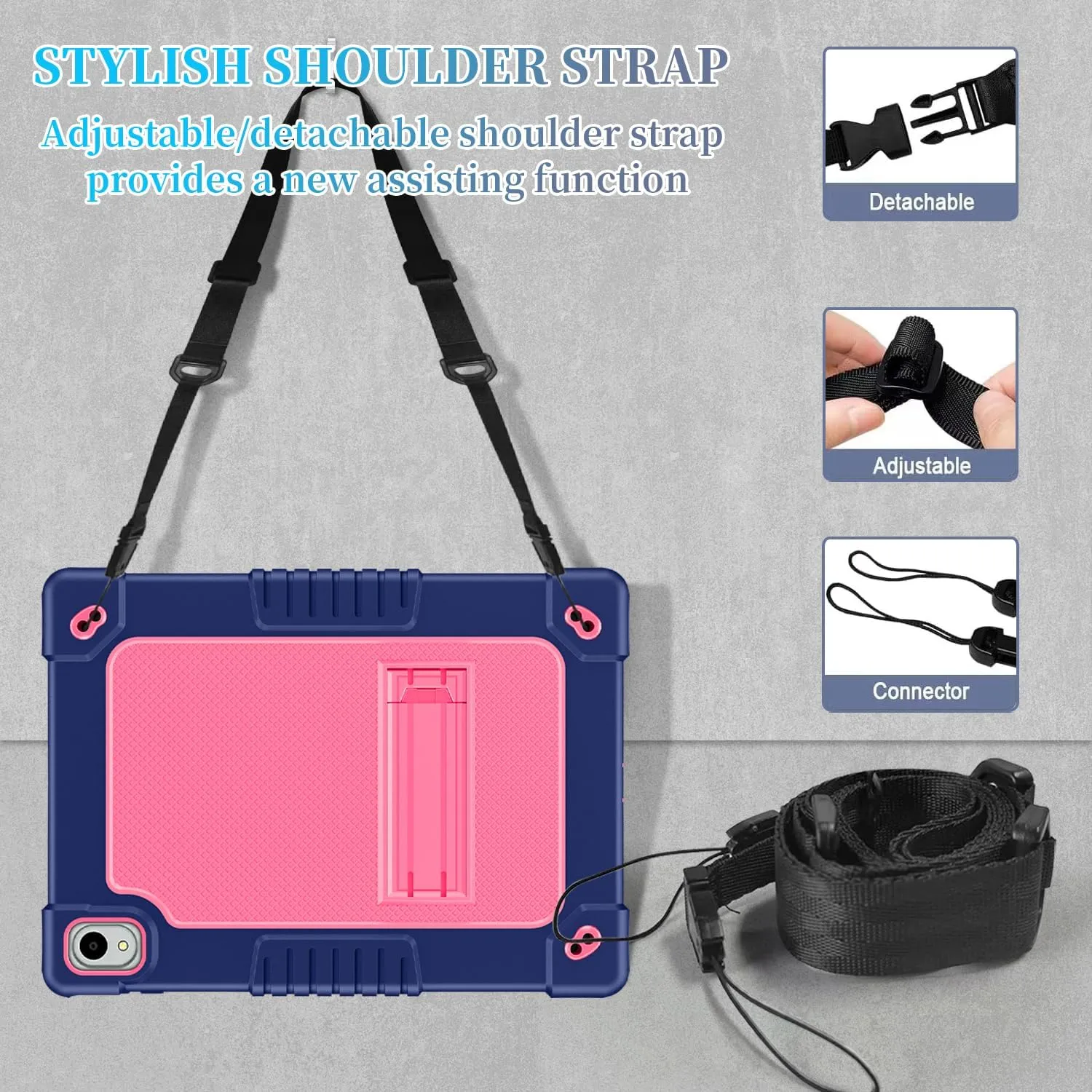 for Walmart Onn 11 inch Tablet Pro 2024 Model Case/Onn 11 inch Tablet Pro(100146660) Soft Silicone Case Kids Friendly with Shoulder Strap Stand for Walmart Onn 11" Tablet Pro 2024 (NavyPink)
