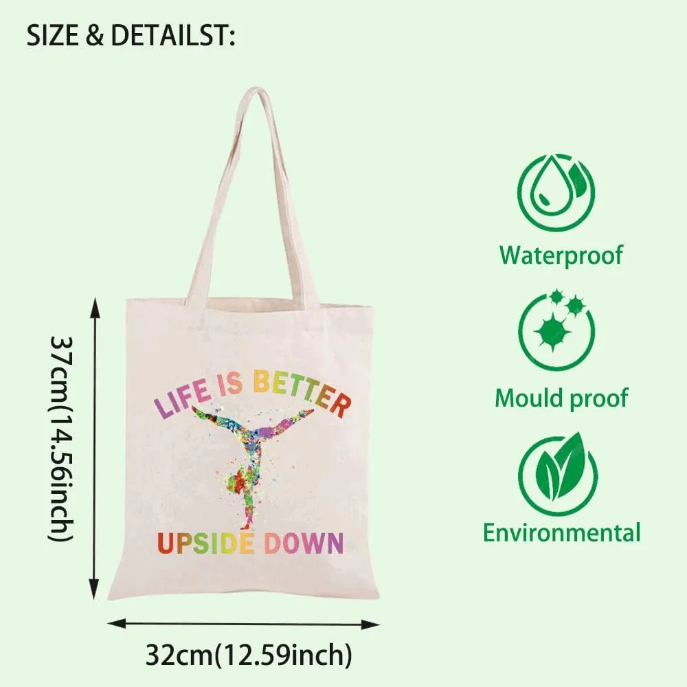 FOTAP Gymnast Cosmetic Bag Gymnast Inspirational Gift Gymnastics Lover Gift Tumbling Girl Travel Bag Gymnastics Zipper Pouch Makeup Bag (LIFE DOWN tote)