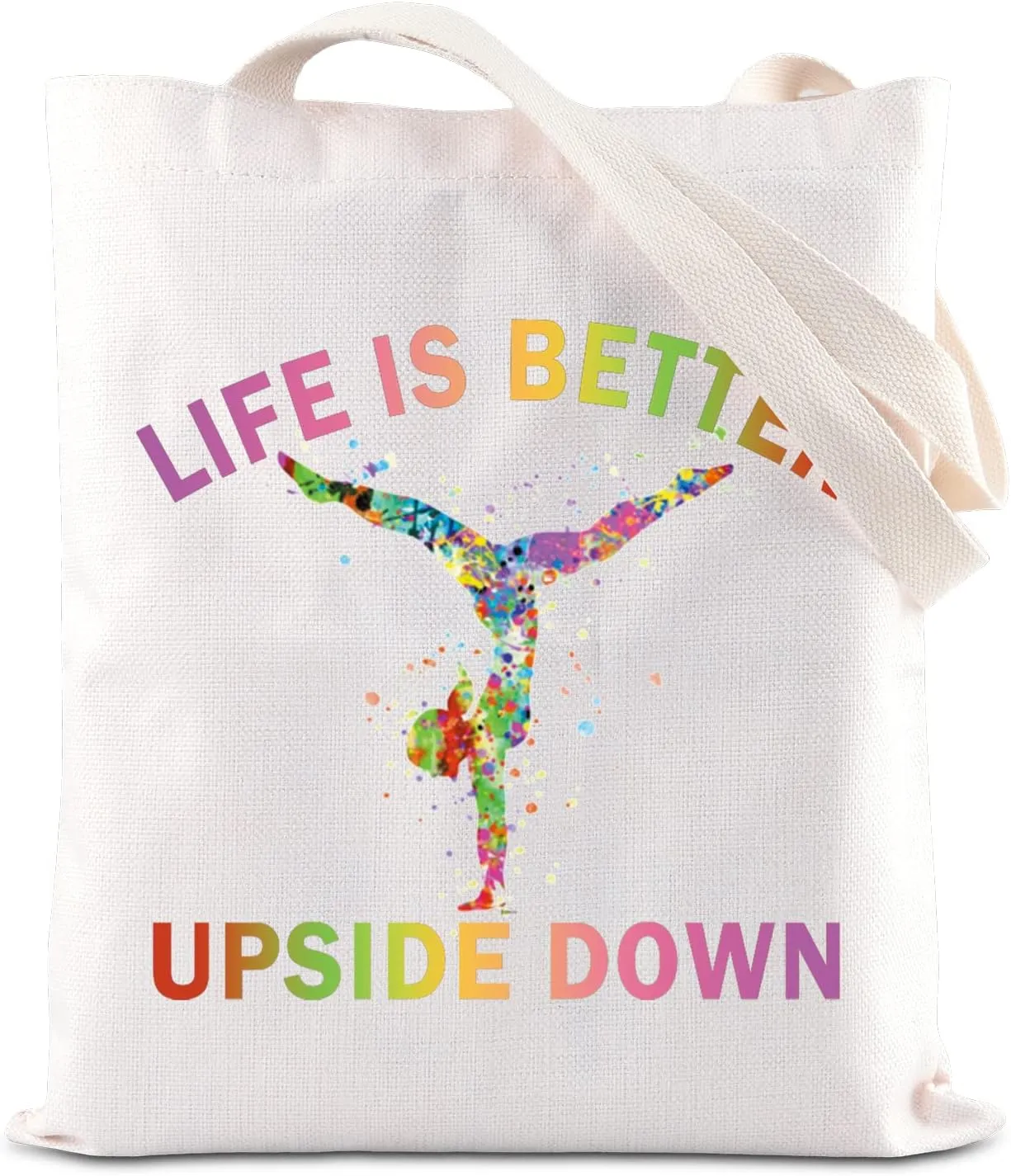 FOTAP Gymnast Cosmetic Bag Gymnast Inspirational Gift Gymnastics Lover Gift Tumbling Girl Travel Bag Gymnastics Zipper Pouch Makeup Bag (LIFE DOWN tote)