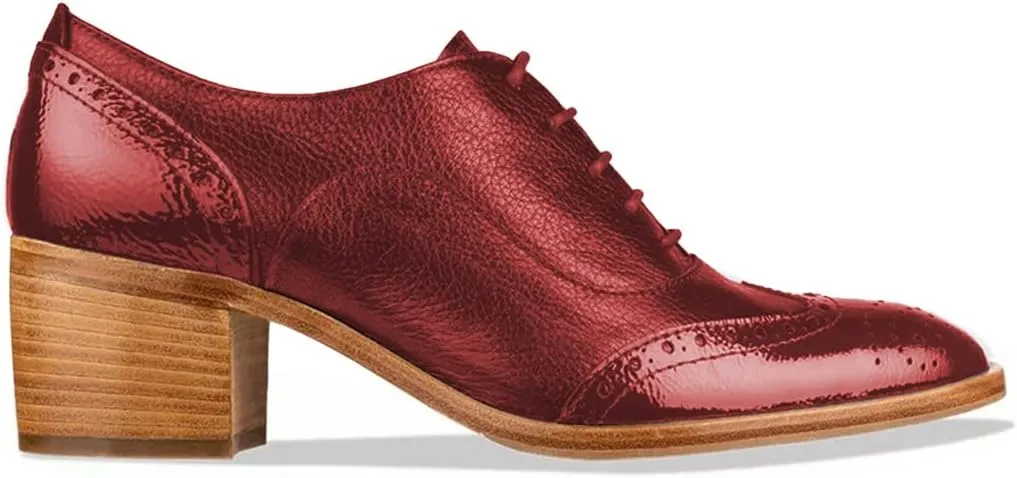 FOWT Women's Perforated Lace-Up Oxfords Almond Toe Mid Chunky Heel Brogues Casual Unisex Derby Saddle Shoes for Office Vacation Business US Size 4-16