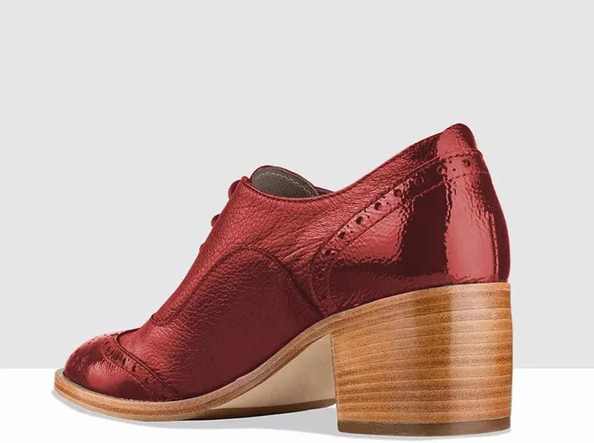FOWT Women's Perforated Lace-Up Oxfords Almond Toe Mid Chunky Heel Brogues Casual Unisex Derby Saddle Shoes for Office Vacation Business US Size 4-16