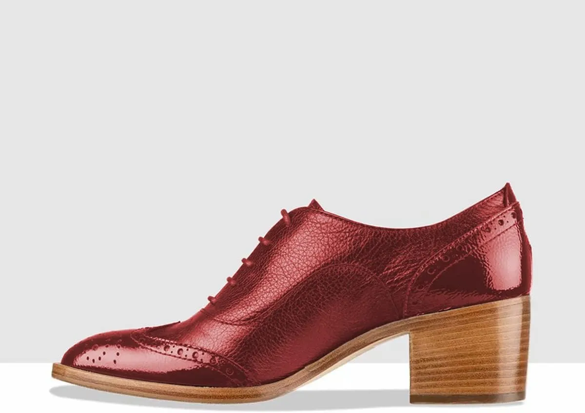 FOWT Women's Perforated Lace-Up Oxfords Almond Toe Mid Chunky Heel Brogues Casual Unisex Derby Saddle Shoes for Office Vacation Business US Size 4-16