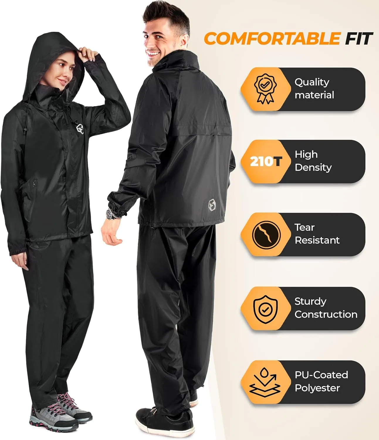 Foxelli Waterproof Rain Suit – Durable Breathable Lightweight Rainwear for Men & Women Perfect for Motorcycle Golf Fishing