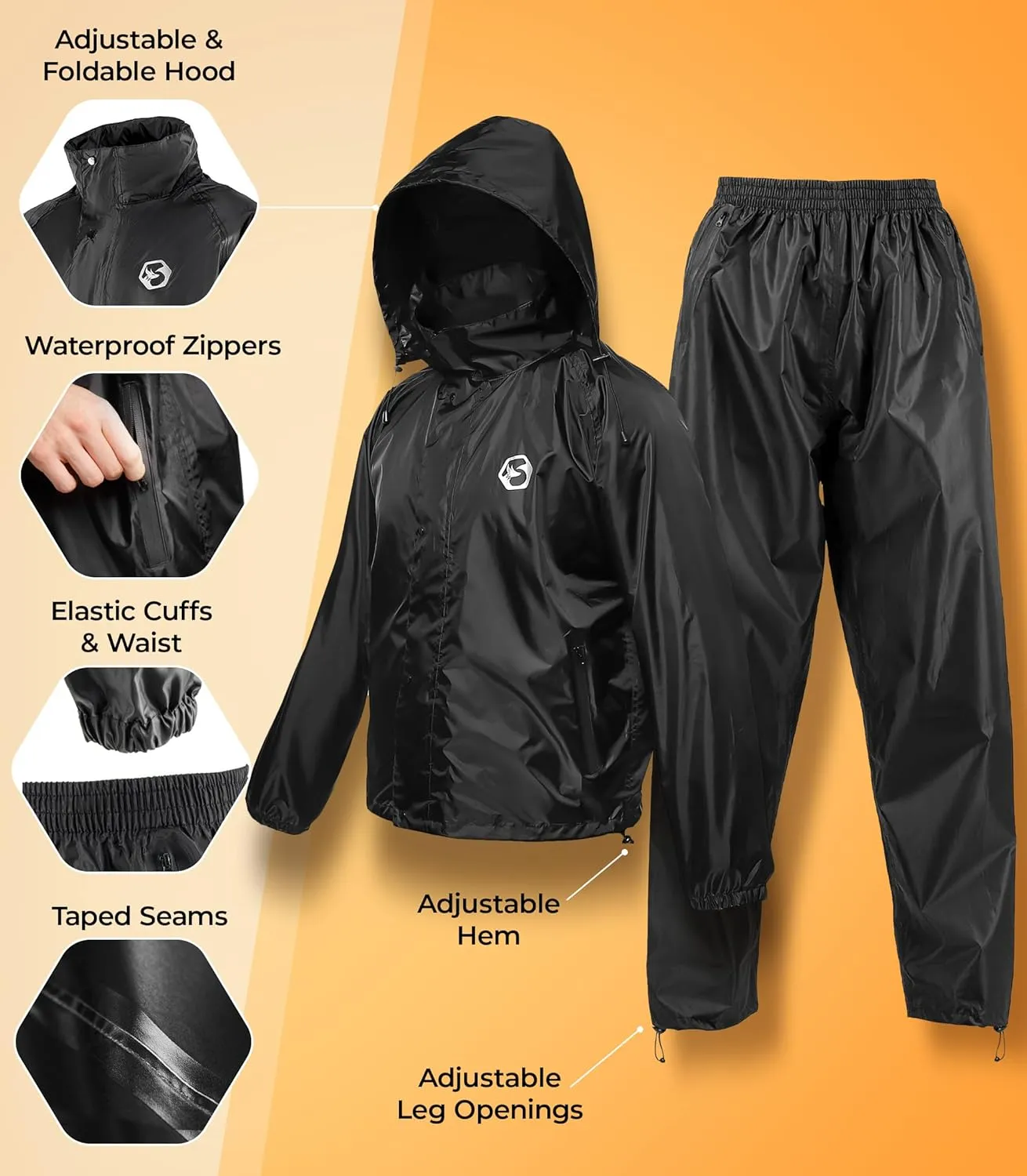 Foxelli Waterproof Rain Suit – Durable Breathable Lightweight Rainwear for Men & Women Perfect for Motorcycle Golf Fishing