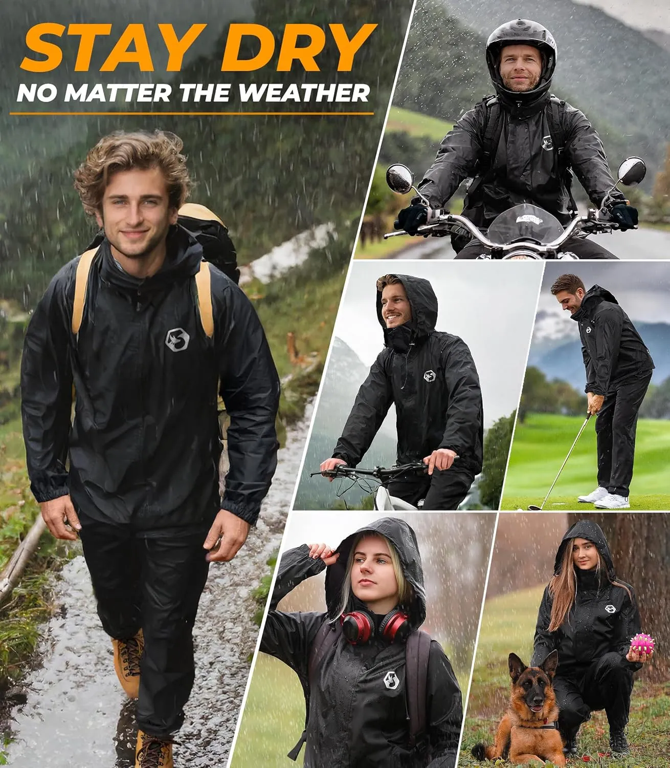 Foxelli Waterproof Rain Suit – Durable Breathable Lightweight Rainwear for Men & Women Perfect for Motorcycle Golf Fishing