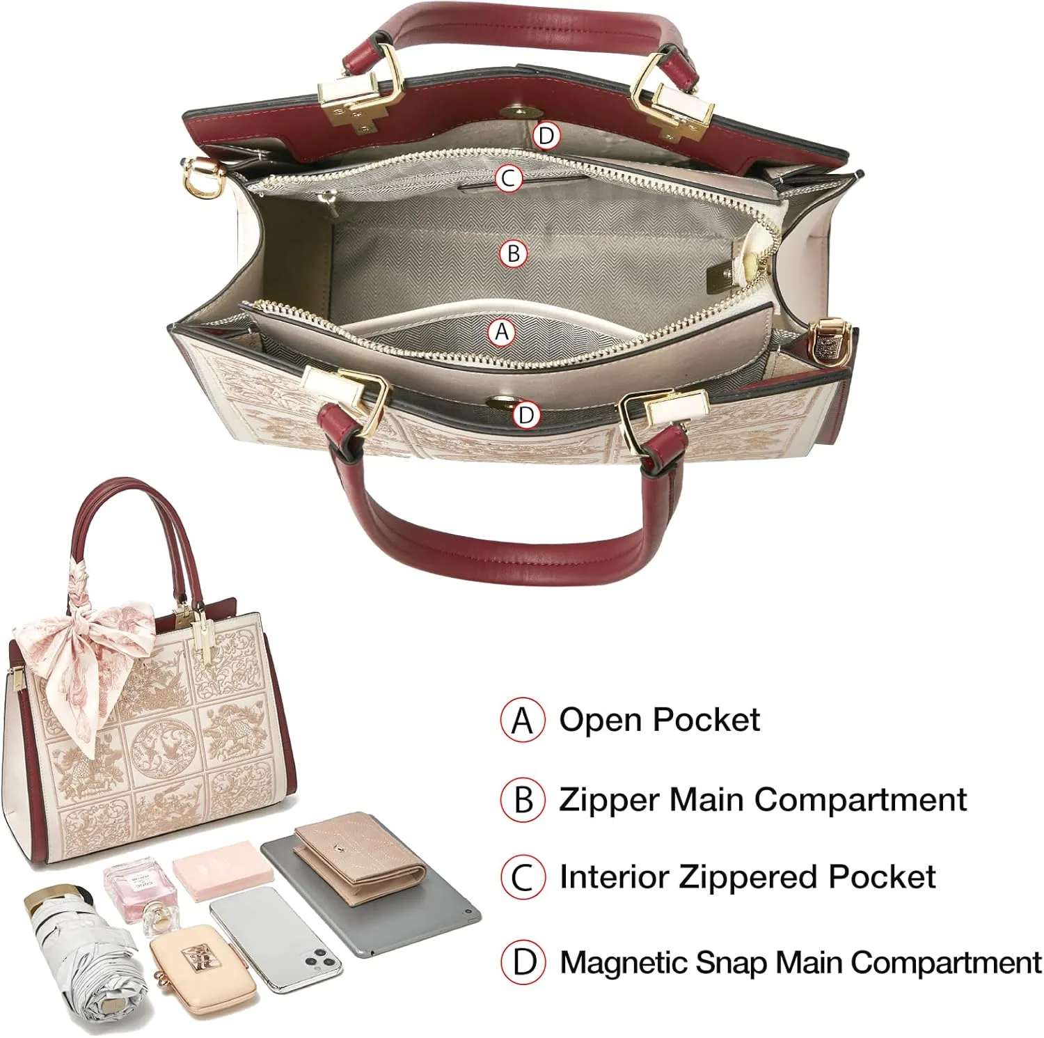 FOXLOVER Leather Satchel Handbags for Women Tote Shoulder Bag vintage Crossbody Bag Purse Top Handle bag with Embroidery