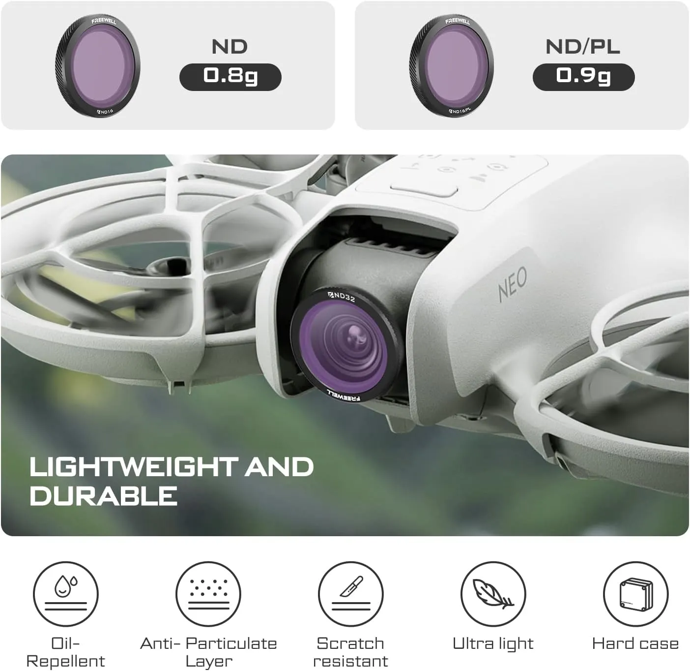 Freewell Magnetic Filters for DJI Neo Bright Day 3-Pack ND8/PL, ND16/PL, ND32/PL Hybrid for Neo – Glare Reduction and Light Control