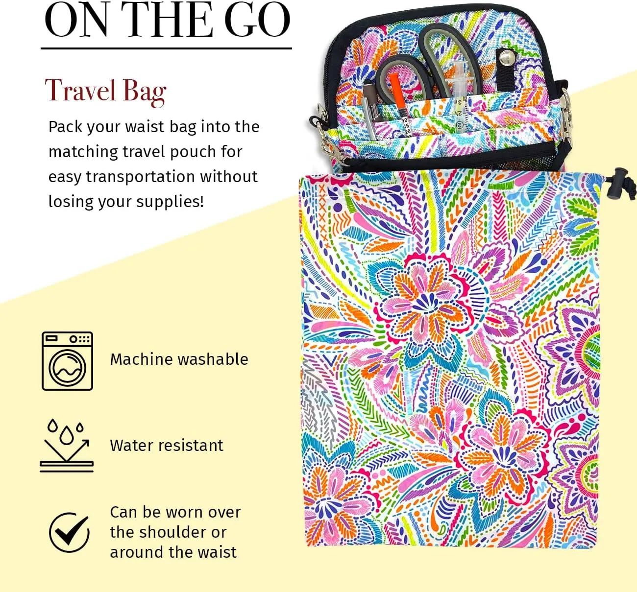 French KOKO Medical Nurse Fanny Pack with Travel Bag and Extension Strap Nursing Supplies for Nurses Nursing Fanny Packs Women Organizer Pouch Tool Belt ICU Nicu Vet Tech Waist Bag Work Fun Flowers