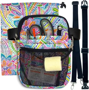 French KOKO Medical Nurse Fanny Pack with Travel Bag and Extension Strap Nursing Supplies for Nurses Nursing Fanny Packs Women Organizer Pouch Tool Belt ICU Nicu Vet Tech Waist Bag Work Fun Flowers