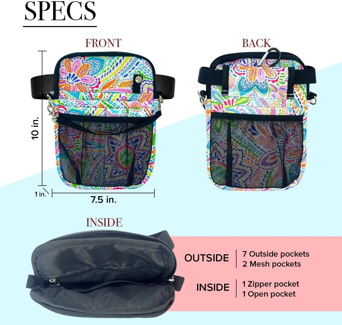 French KOKO Medical Nurse Fanny Pack with Travel Bag and Extension Strap Nursing Supplies for Nurses Nursing Fanny Packs Women Organizer Pouch Tool Belt ICU Nicu Vet Tech Waist Bag Work Fun Flowers