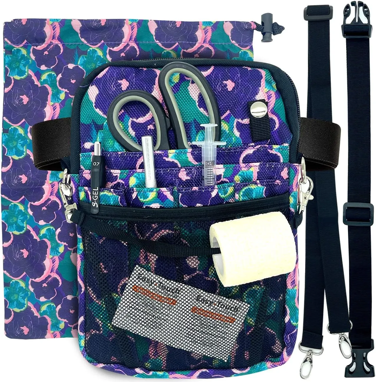 French KOKO Nursing Fanny Pack with Medical Gear Pockets, Tape Holder, and Utility Storage for Stethoscopes, Bandage Scissors, and Emergency Supplies, Student and Nurse Use (Floral Dream)