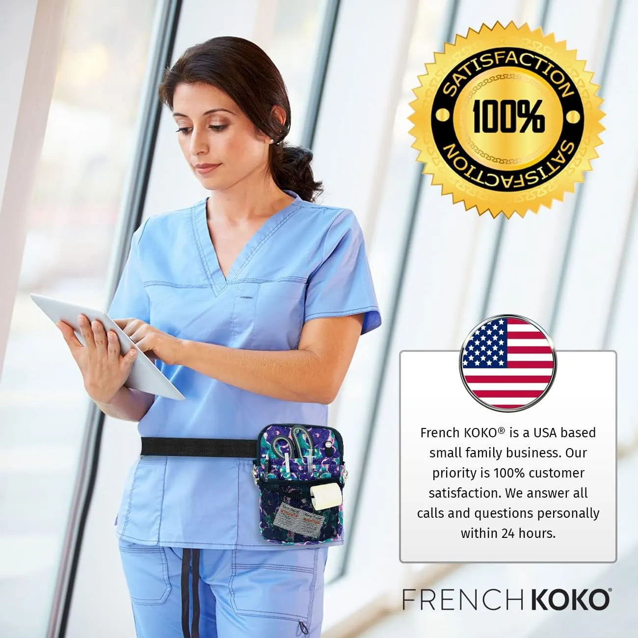French KOKO Nursing Fanny Pack with Medical Gear Pockets, Tape Holder, and Utility Storage for Stethoscopes, Bandage Scissors, and Emergency Supplies, Student and Nurse Use (Floral Dream)