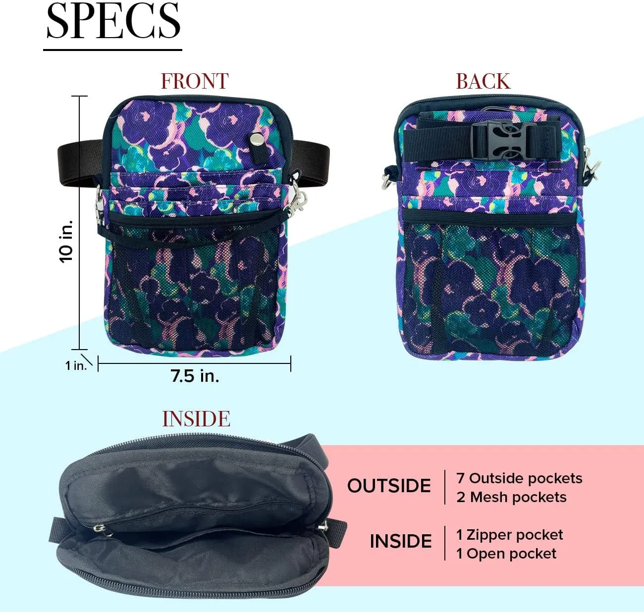 French KOKO Nursing Fanny Pack with Medical Gear Pockets, Tape Holder, and Utility Storage for Stethoscopes, Bandage Scissors, and Emergency Supplies, Student and Nurse Use (Floral Dream)