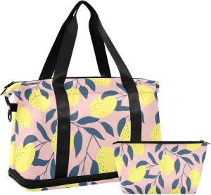 Fresh Lemons Sports Travel Duffel Bag for Men Women Gym Bag with Shoe Compartment & Shoulder Strap Carry On Bag for Traveling Workout Hospital