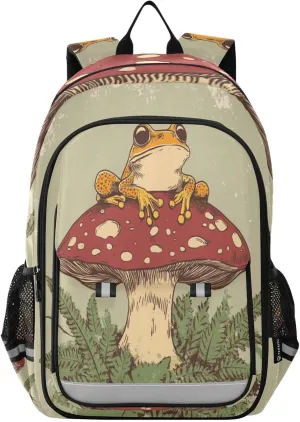 Frogs Mushrooms Ferns Backpack for Boys Girls Elementary School Bag Kids Bookbag Travel Rucksack With Reflective Stripes