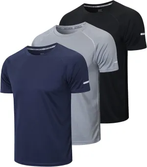 frueo Men's 1/3 Pack Workout Shirts Quick Dry Moisture Wicking Short Sleeve Mesh Athletic T-Shirts