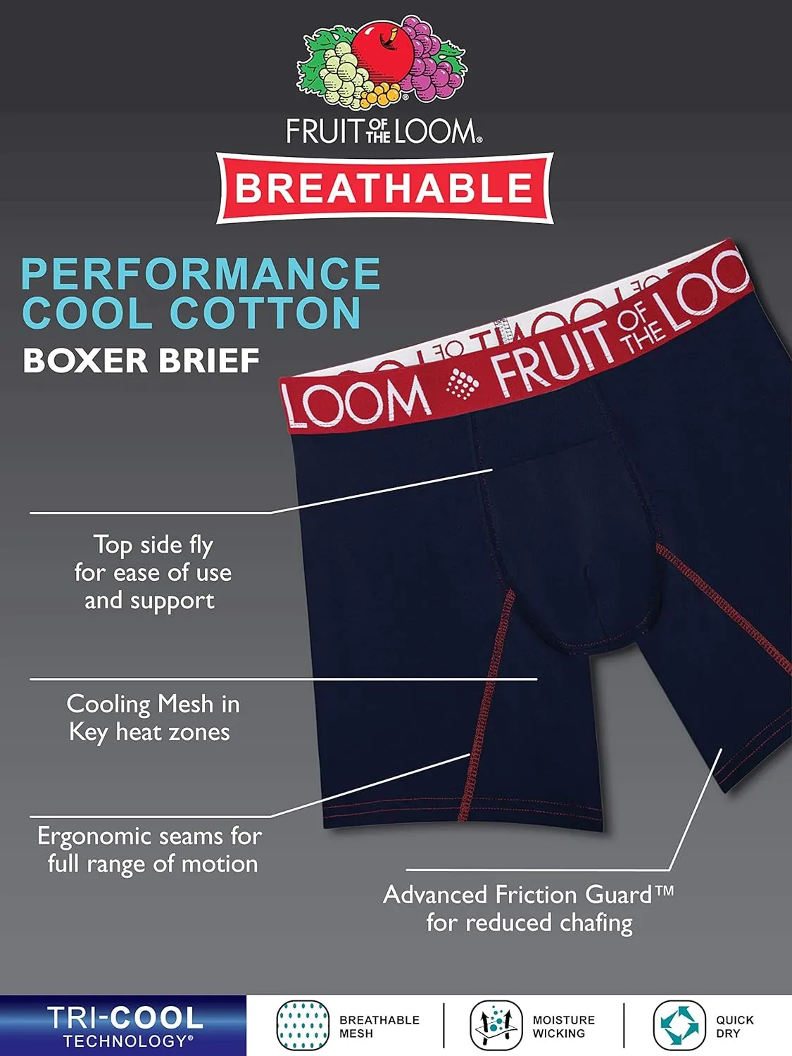 Fruit of the Loom Men's Performance Cooling Boxer Briefs